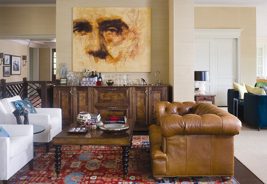 Art sets the tone of this room decorated for a masculine look