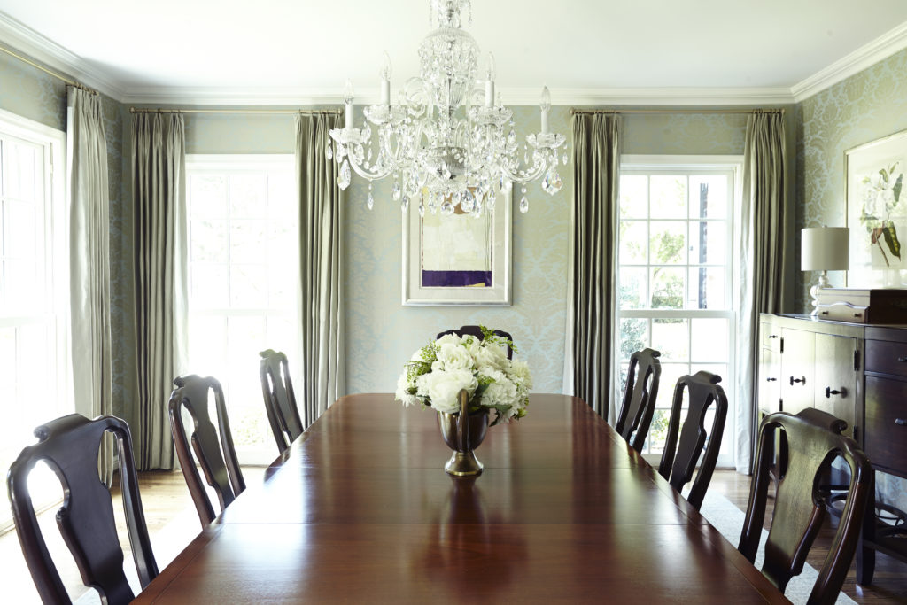 Mixed art in traditional dining room