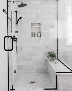 Black and white shower for aging in place