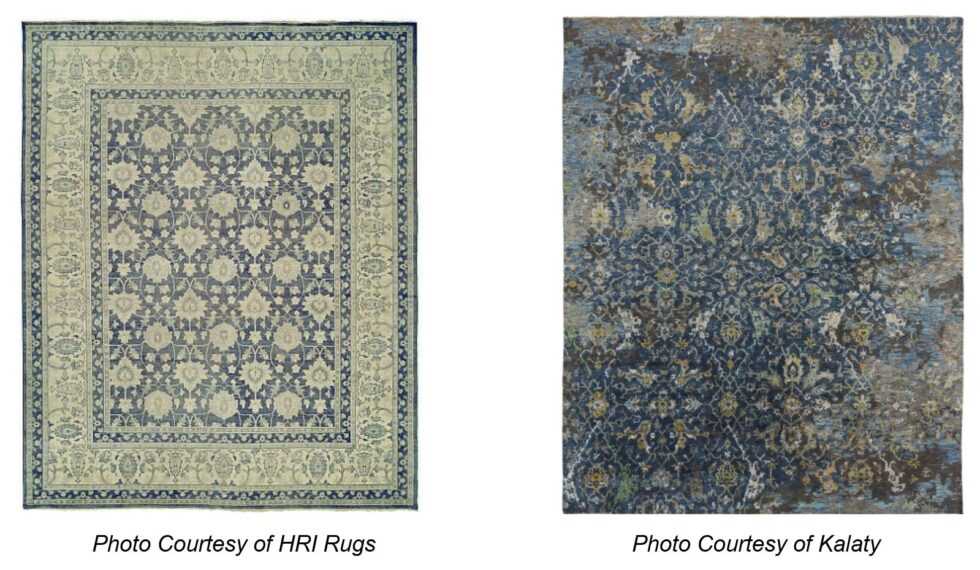2 styles of rugs with blue