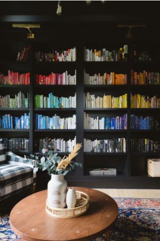 Zoom-worthy backdrop with colorful bookcase