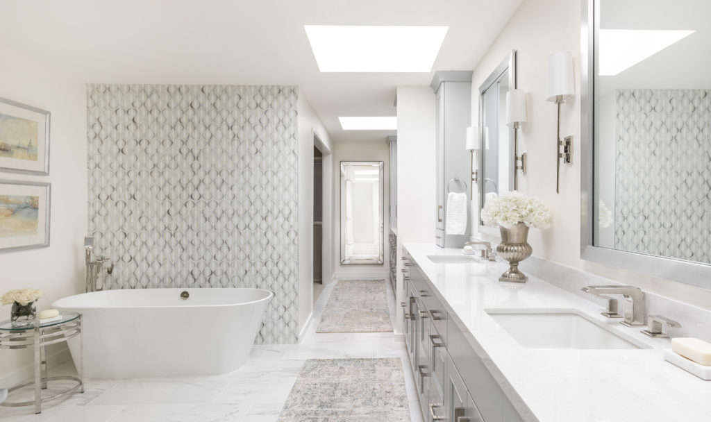 white master bathroom with easy to clean surfaces