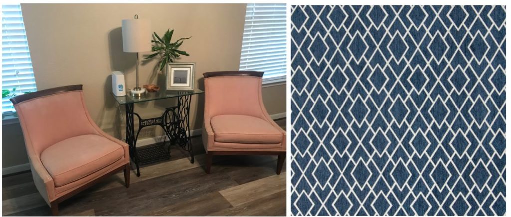 Use a modern geometric fabric to reupholster old chairs and get a fresh look