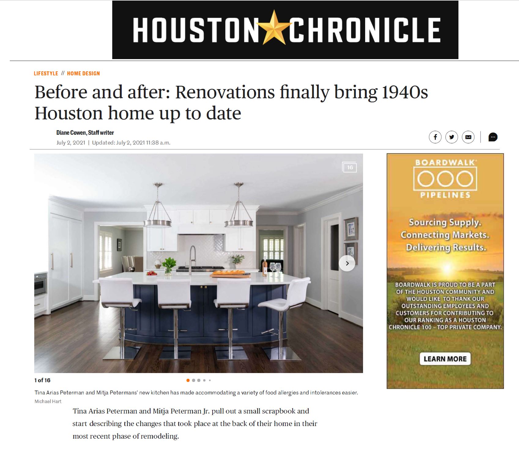 Houston Chronicle features home renovation by Pamela Hope Designs