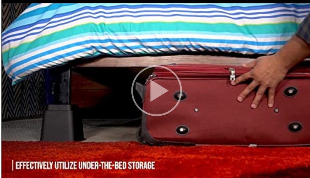 risers allow you to add storage space under your bed for suitcases