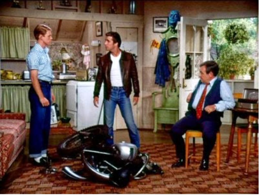 Fonz living in an ADU with the Cunningham family in Happy Days! 