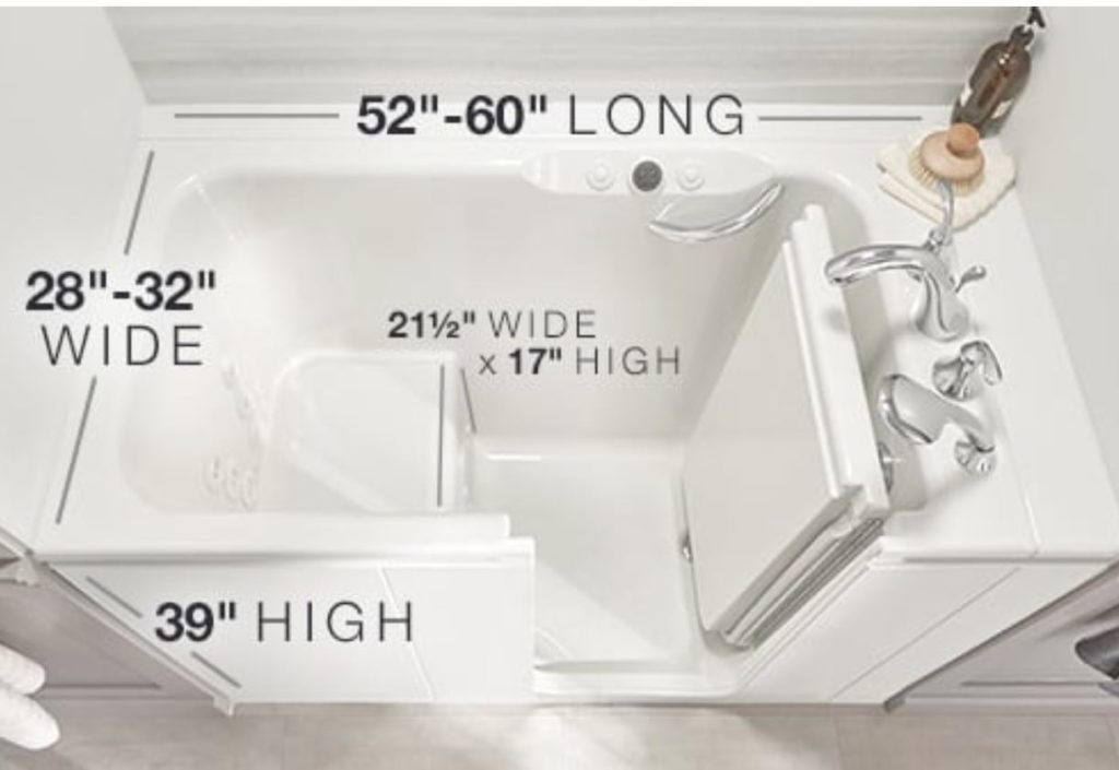 dimensions of a walk-in bathtub for aging in place needs