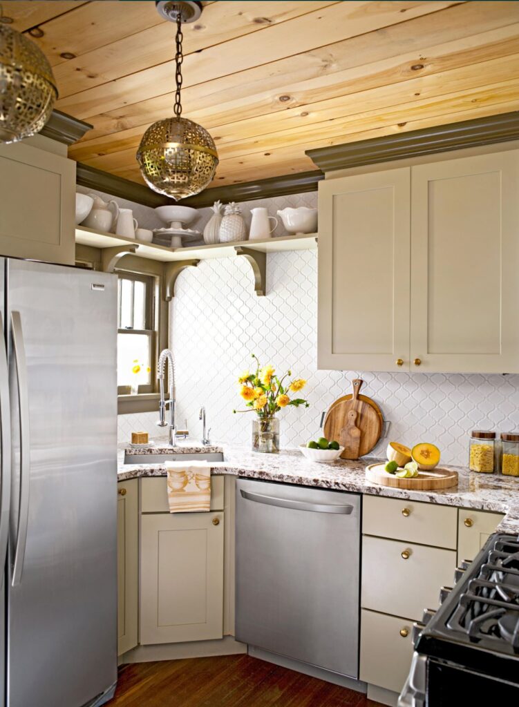 Make use of space above cabinets in small kitchens