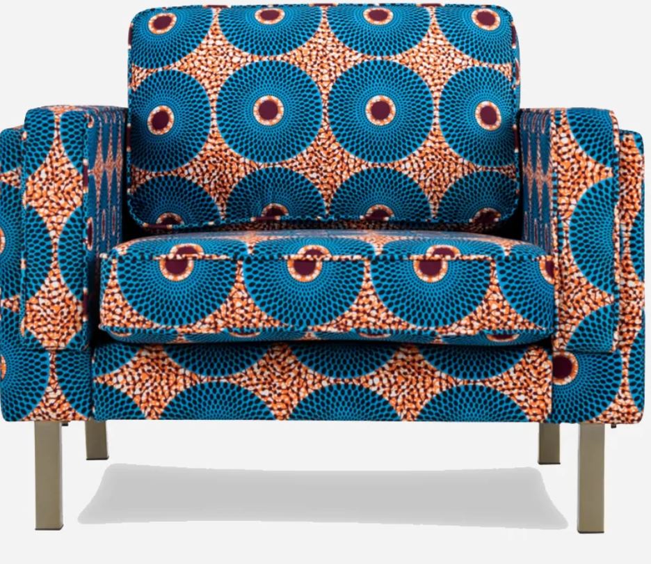 retro geometric fabric on chairs