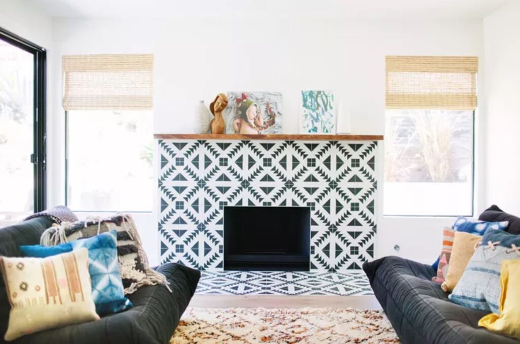 color and pattern in fireplace tile