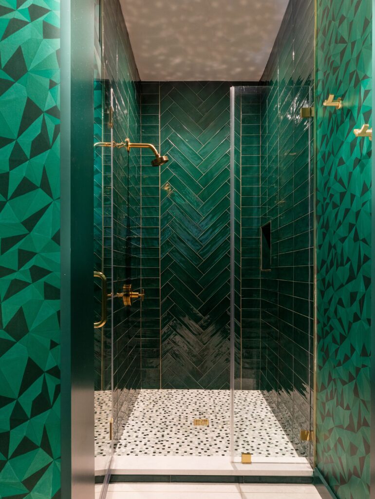 beautiful emerald tiled shower