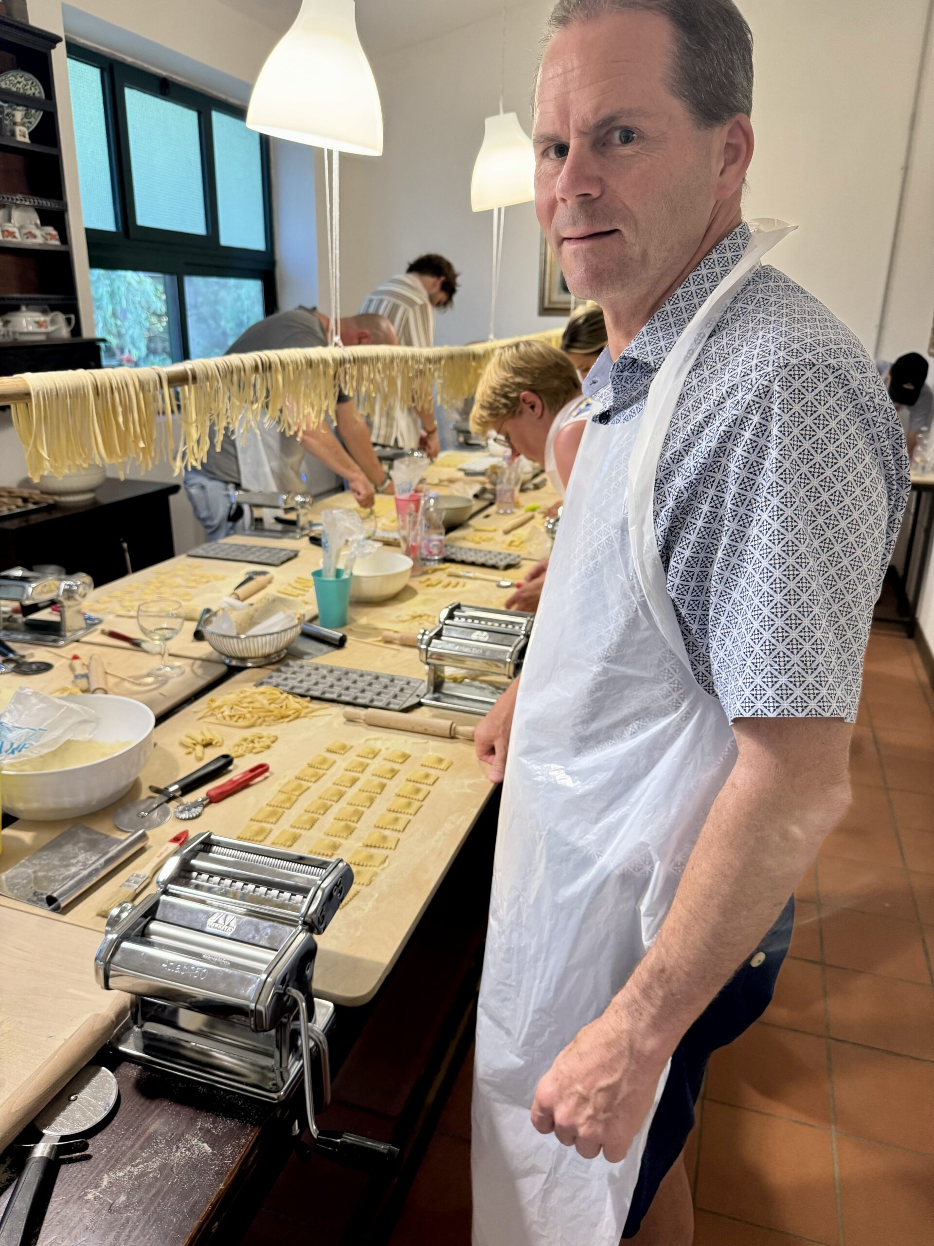 Jon with his ravioli neatly lined up