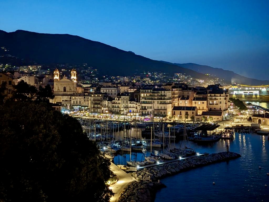 Views from our room in Bastia by day and night